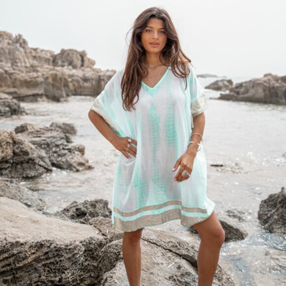 STUNNING! - IBIZAMODE JADA SHORT KAFTAN - AQUA - BNWT - XL/XXL - Picture 2 of 8